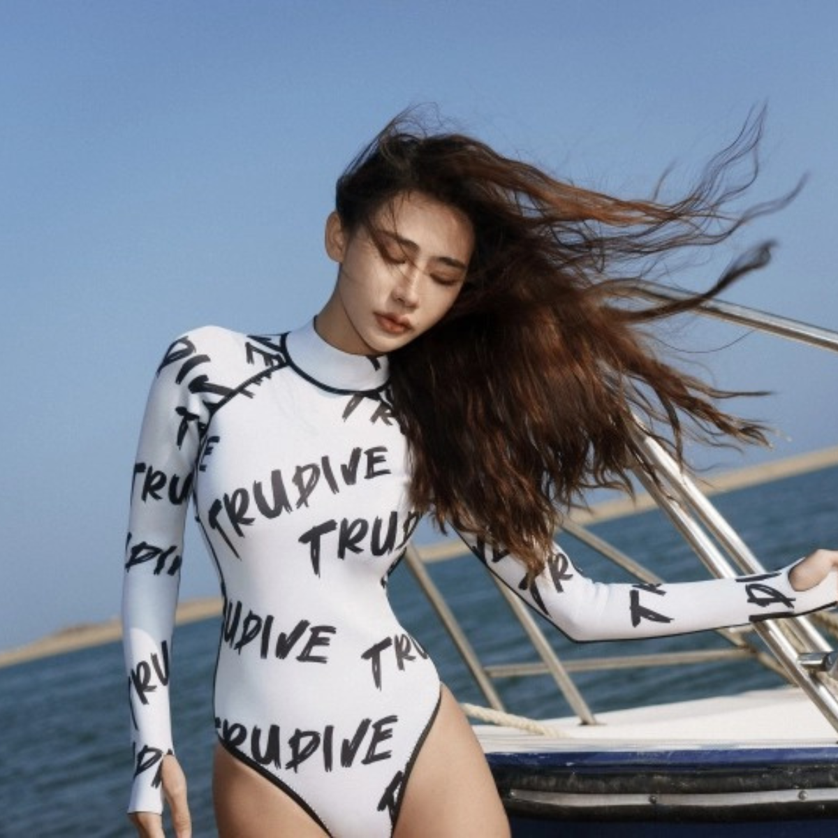 Clerical Script Pattern Open Back Bikini Wetsuit 2mm