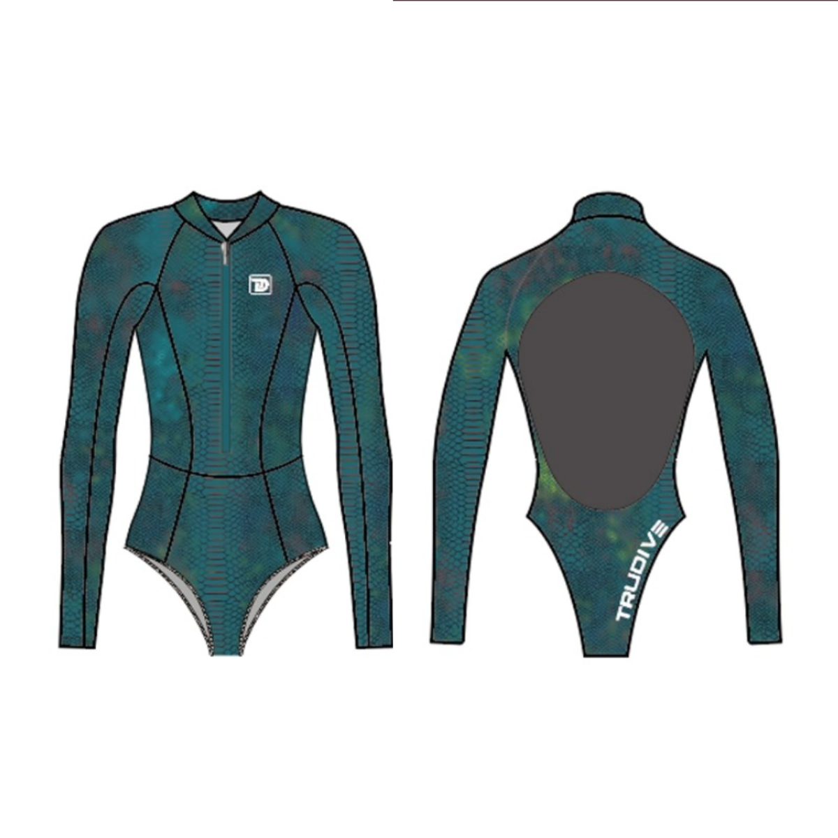 Turquoise Snake Skin Pattern Backless Bikini Wetsuit