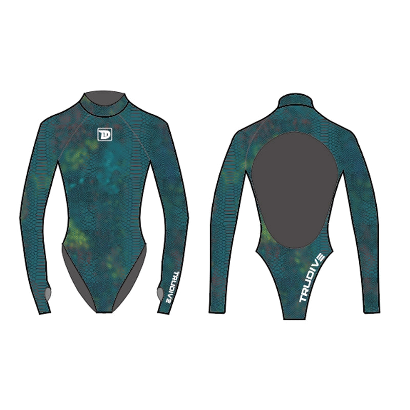Turquoise Snake Skin Pattern Backless Bikini Wetsuit