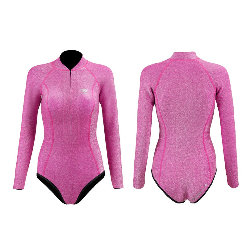 Pink Bling Series Longsleeve Backless Bikini Wetsuit