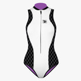  Trudive-Plaid Patchwork Sleeveless Front-Zipper Bikini Wetsuit