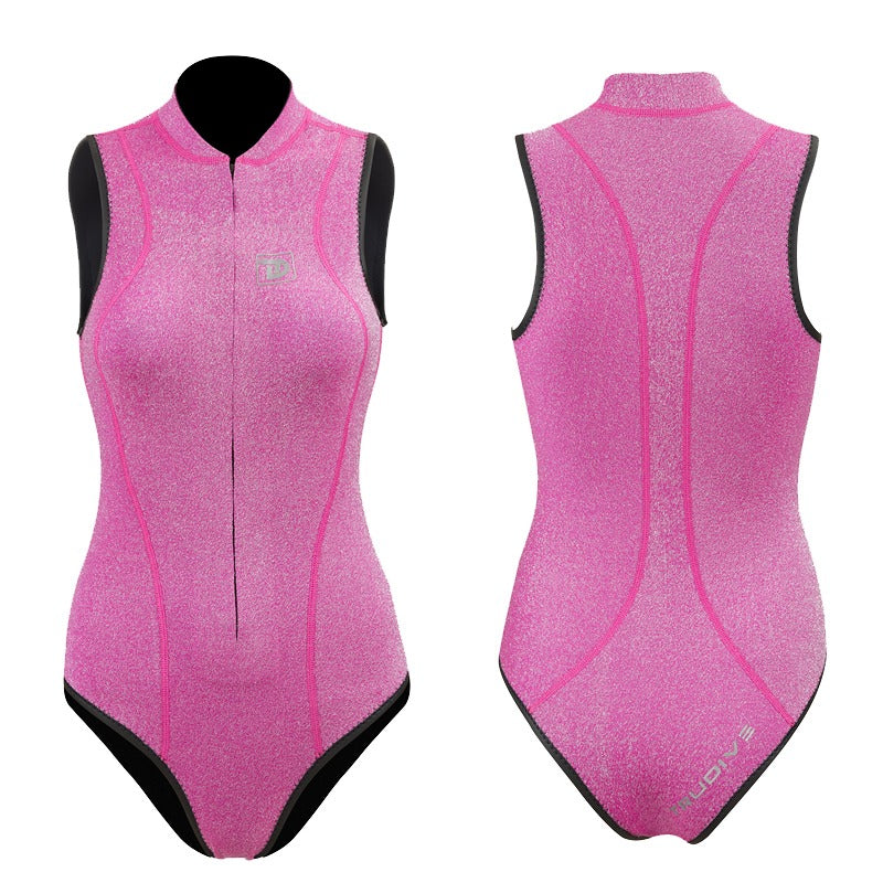  Trudive-Pink Bling Series Sleeveless Front-Zipper Bikini Wetsuit