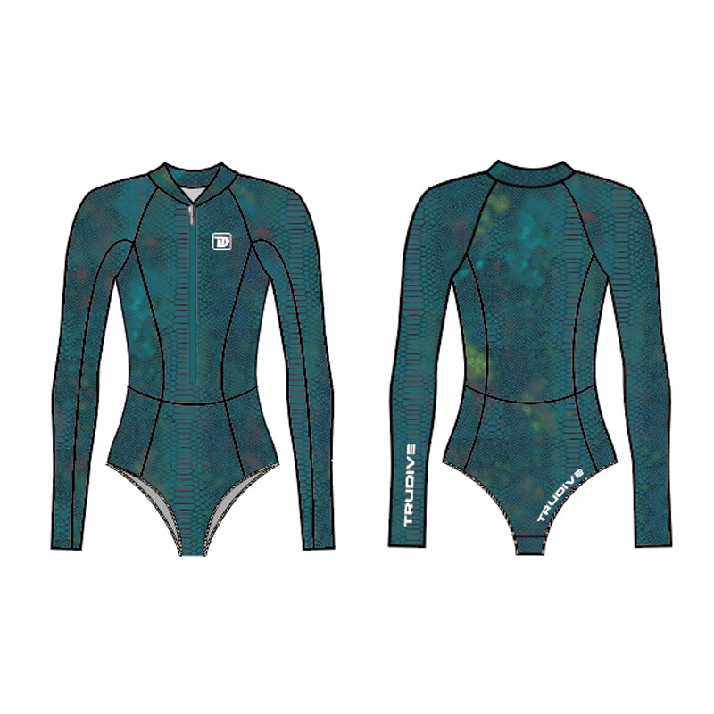  Trudive-Turquoise Snake Skin Pattern Longsleeve Bikini Wetsuit