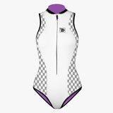  Trudive-Plaid Patchwork Sleeveless Front-Zipper Bikini Wetsuit